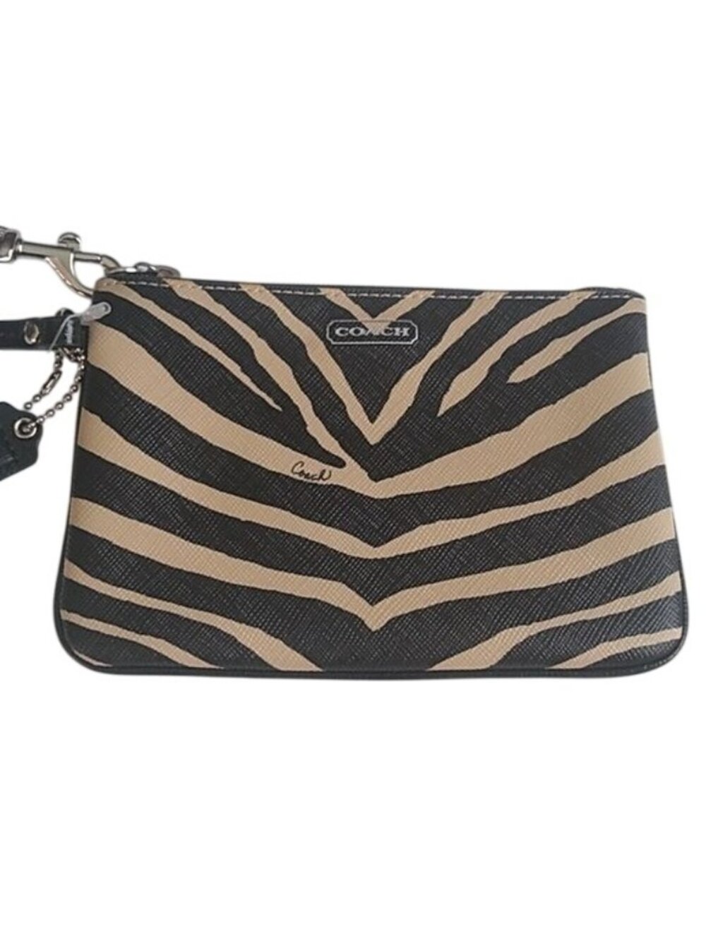Coach F51099 Zebra Print Small Wristlet, SV/Black - Picture 4 of 6